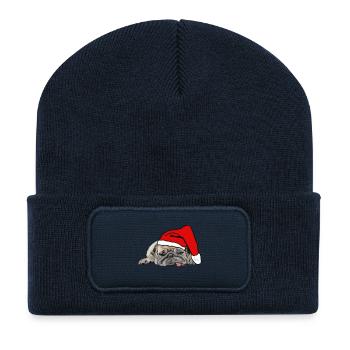 Christmas Dog Christmas Dog Pug - Recycled Patch Beanie - french navy - Front