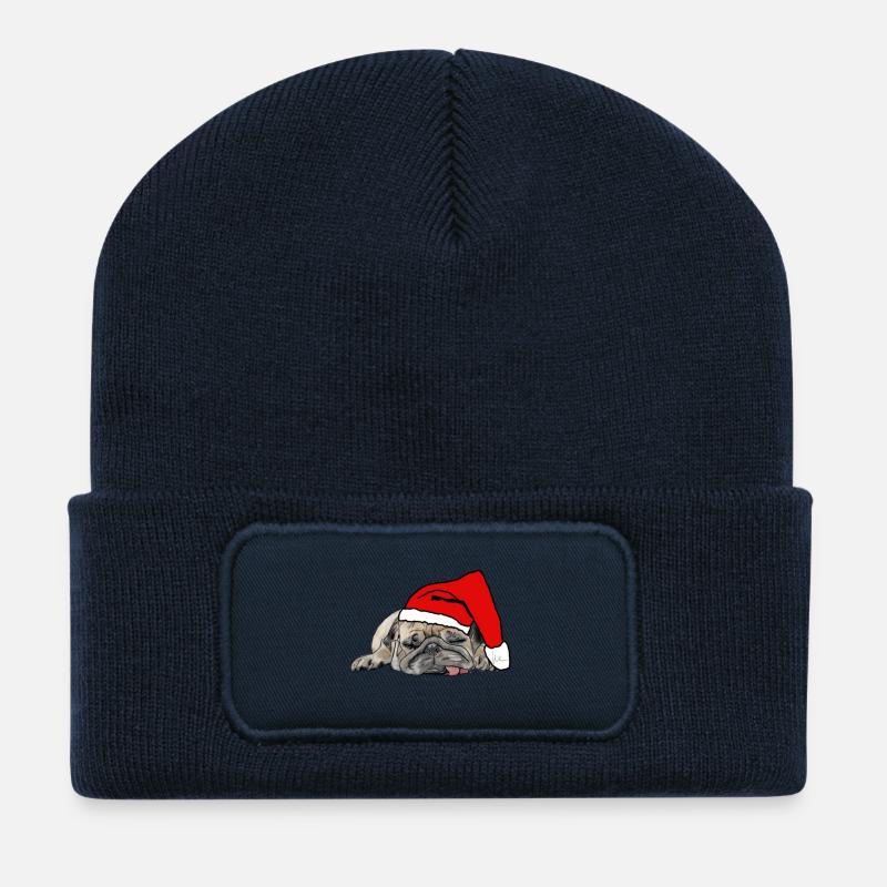 Christmas Dog Weihnachten Hund Mops - Recycelte Patch Beanie - French Navy