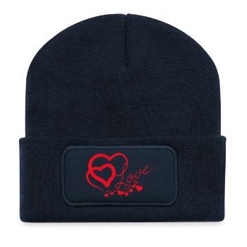Cœurs entrelacés en Script Amoureux - Beanie recyclé à patch - bleu marine - Devant