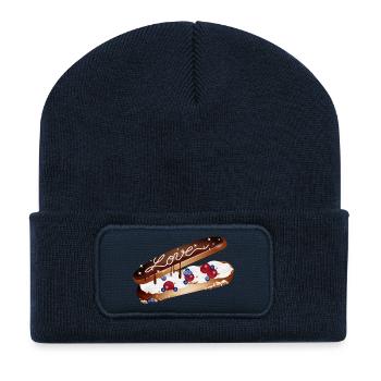 Illustration eines Eclairs mit Sahne und Liebe - Recycelte Patch Beanie - French Navy - Vorne