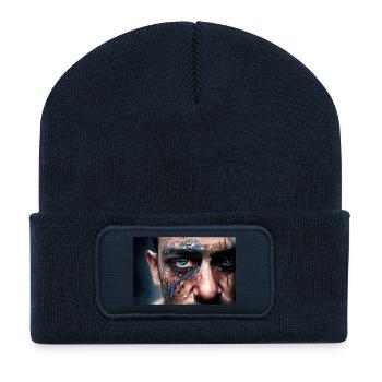 Verstörendes Männergesicht - Recycelte Patch Beanie - French Navy - Vorne