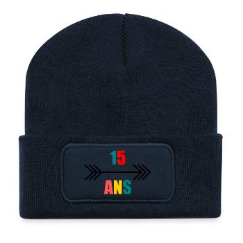 15. 15 ANS. 15e ANNIVERSAIRE. ANNIVERSAIRE 15 ANS. - Beanie recyclé à patch - bleu marine - Devant