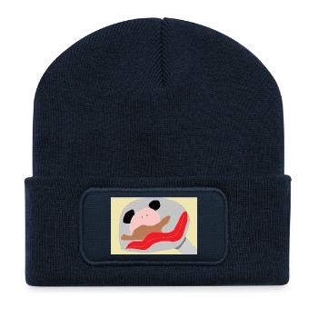 Panda mit roter Zunge - Recycelte Patch Beanie - French Navy - Vorne