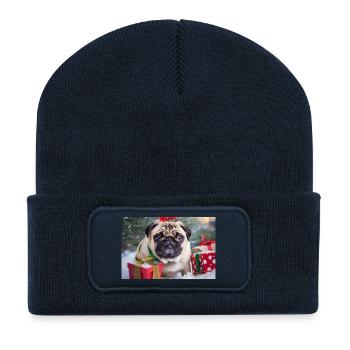 Mignon carlin de Noël avec des cadeaux - Beanie recyclé à patch - bleu marine - Devant