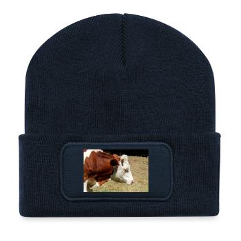 Affiche de vache - Beanie recyclé à patch - bleu marine - Devant