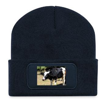 Affiche de vache - Beanie recyclé à patch - bleu marine - Devant