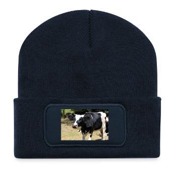 Affiche de vache - Beanie recyclé à patch - bleu marine - Devant