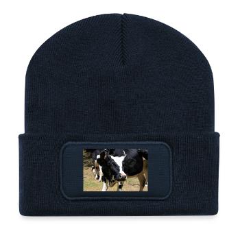 Affiche de vache - Beanie recyclé à patch - bleu marine - Devant