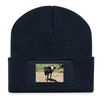 Affiche de vache - Beanie recyclé à patch - bleu marine - Devant