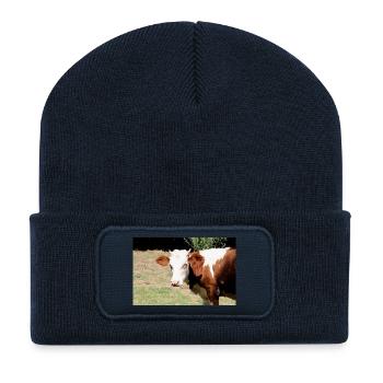 Affiche de vache - Beanie recyclé à patch - bleu marine - Devant