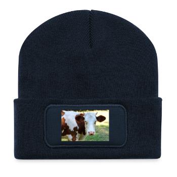 Affiche de vache - Beanie recyclé à patch - bleu marine - Devant