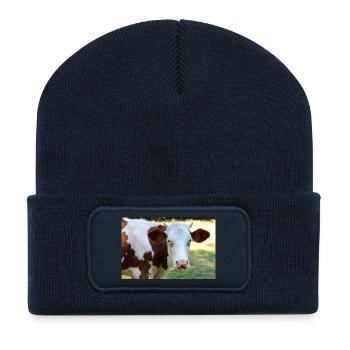 Affiche de vache - Beanie recyclé à patch - bleu marine - Devant