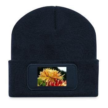 Dahlia fleur jaune, fleur - Beanie recyclé à patch - bleu marine - Devant