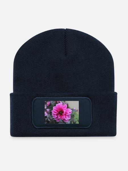 Dahlie pink rosa Blüte ,Blume - Recycelte Patch Beanie - French Navy