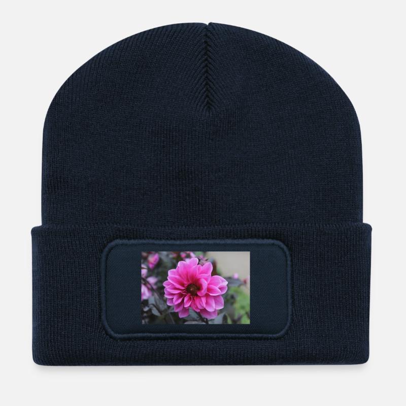 Dahlie pink rosa Blüte ,Blume - Recycelte Patch Beanie - French Navy