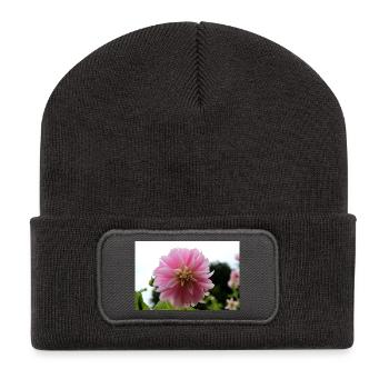 Dahlie pink rosa Blüte ,Blume - Recycelte Patch Beanie - Dunkelgrau - Vorne