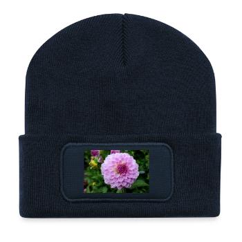 Dahlie pink rosa Blüte ,Blume - Recycelte Patch Beanie - French Navy - Vorne