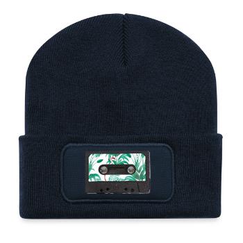 Graphisme vintage sur cassette Tropical Urban Jungle - Beanie recyclé à patch - bleu marine - Devant