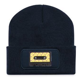 Vintage-Kassette Flamingo Sommergrafik - Recycelte Patch Beanie - French Navy - Vorne