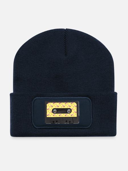 Graphisme d’été Flamingo vintage cassette - Beanie recyclé à patch - bleu marine