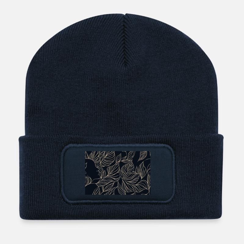 Goldenes Blatt Gesicht Silhouette - Recycelte Patch Beanie - French Navy