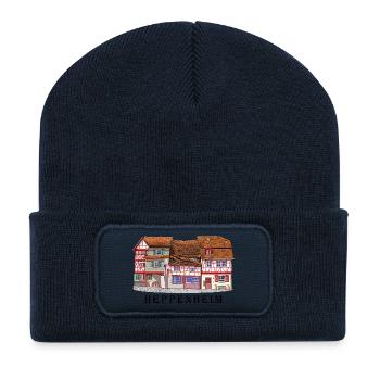 Heppenheim Altstadt., Amtsgasse Fachwerk, Odenwald - Recycelte Patch Beanie - French Navy - Vorne