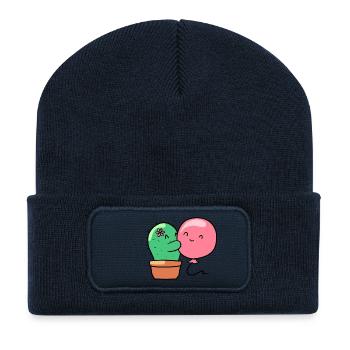 Süßer Kaktus umarmt den süßen rosa Luftballon - Recycelte Patch Beanie - French Navy - Vorne
