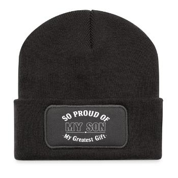 Mon fils, mon plus beau cadeau - Beanie recyclé à patch - charbon - Devant