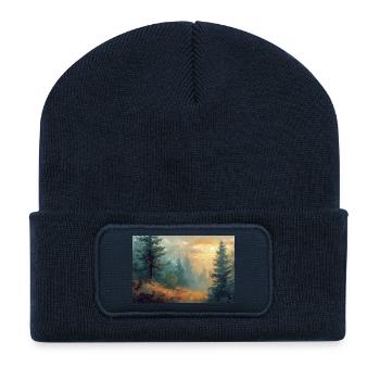Poster Illustration Paysage de Forêt - Beanie recyclé à patch - bleu marine - Devant