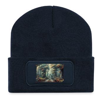 Waldlandschaft Illustration Poster - Recycelte Patch Beanie - French Navy - Vorne