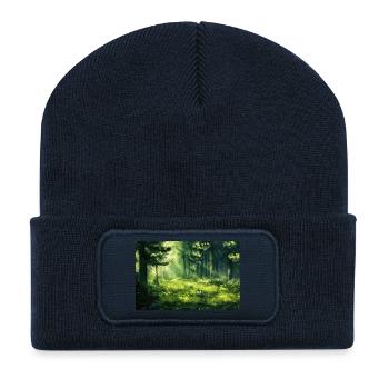 Poster Illustration Paysage de Forêt - Beanie recyclé à patch - bleu marine - Devant