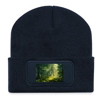 Waldlandschaft Illustration Poster - Recycelte Patch Beanie - French Navy - Vorne