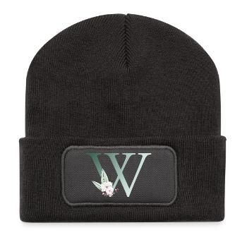 W Monogramme, Floral, Personnalisable - Beanie recyclé à patch - charbon - Devant