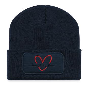Rotes Herz Glitzer Braut Team - Recycelte Patch Beanie - French Navy - Vorne