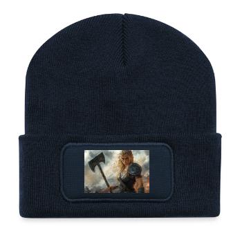 Viking Woman Illustration Poster - Recycled Patch Beanie - french navy - Front
