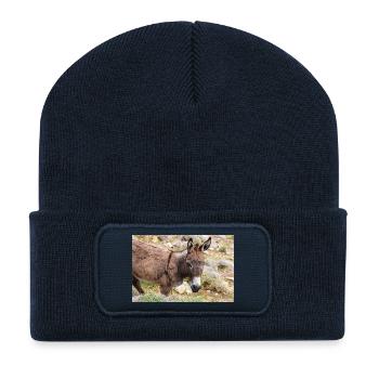 Esel auf dem Feld Landschaft Insel Mykonos Süd A - Recycelte Patch Beanie - French Navy - Vorne