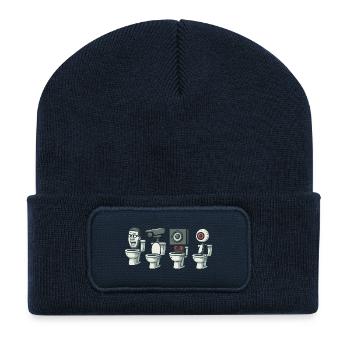 Lustiger Toilettenkopf Cartoon PNG Design - Recycelte Patch Beanie - French Navy - Vorne