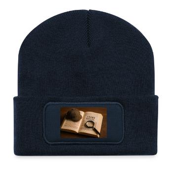 Book, magnifying glass and detective novel - Recycled Patch Beanie - french navy - Front