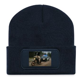 Moped von Polizeiauto gejagt - Recycelte Patch Beanie - French Navy - Vorne