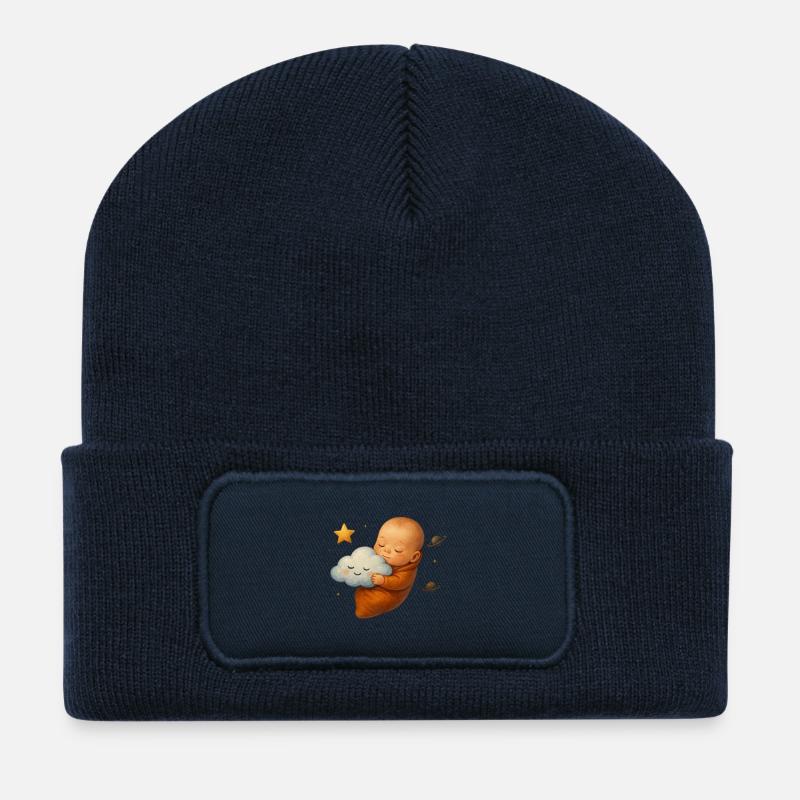 Neugeborendes kuschelt Wolke - Recycelte Patch Beanie - French Navy