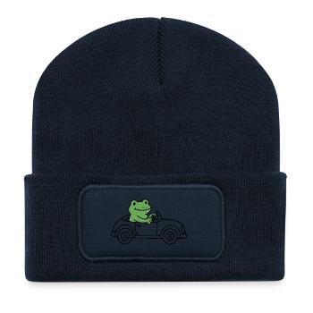 Frosch im Auto - Recycelte Patch Beanie - French Navy - Vorne