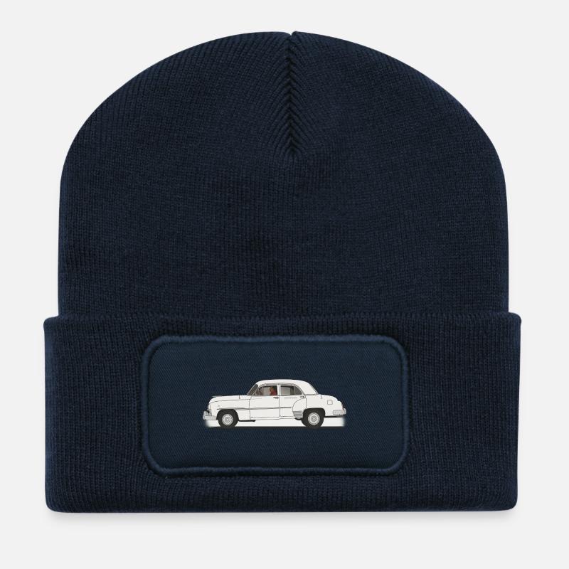 Klassisches Retro-Auto in Schwarz und Weiß - Recycelte Patch Beanie - French Navy