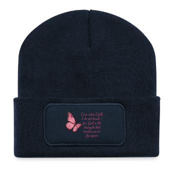 Inspirierendes Schmetterlings-Glaubens-Zitat-Design - Recycelte Patch Beanie - French Navy - Vorne