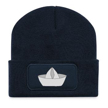 Dessin minimaliste du lotus - Beanie recyclé à patch - bleu marine - Devant