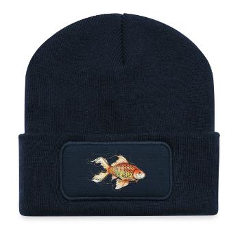 Filigraner Goldfisch in sanften Orangetönen - Recycelte Patch Beanie - French Navy - Vorne