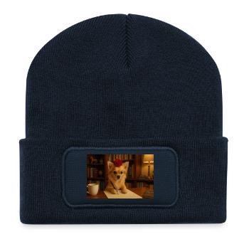 Chihuahua Intelligent et Chic avec Rose - Beanie recyclé à patch - bleu marine - Devant