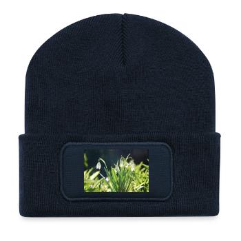 Schneeglöckchen Frühling Blüte Design - Recycelte Patch Beanie - French Navy - Vorne