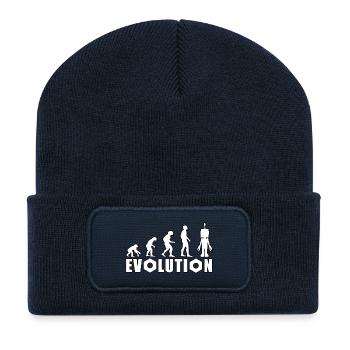 Evolution mit Roboterfigur Design - Recycelte Patch Beanie - French Navy - Vorne