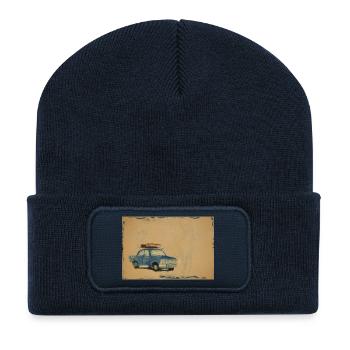 Auto im Schnee mit Gepäck - Recycelte Patch Beanie - French Navy - Vorne