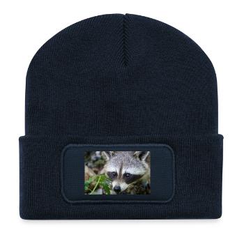 Raton laveur - Beanie recyclé à patch - bleu marine - Devant